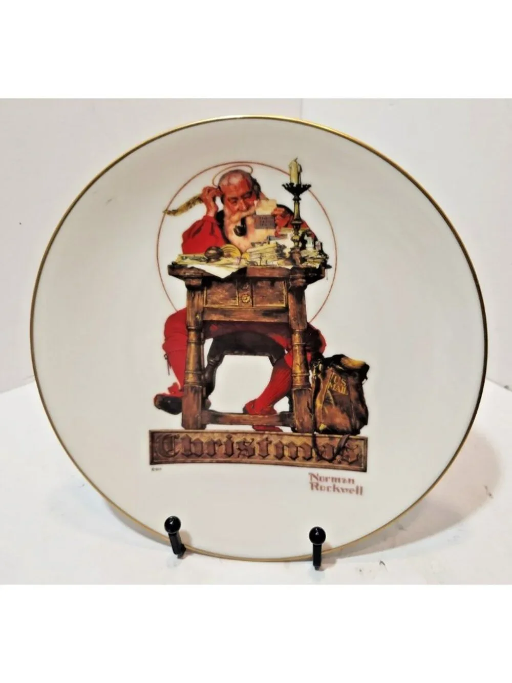 Vtg Gorham Norman Rockwell Collector Plate Letter to Santa Saturday Evening Post